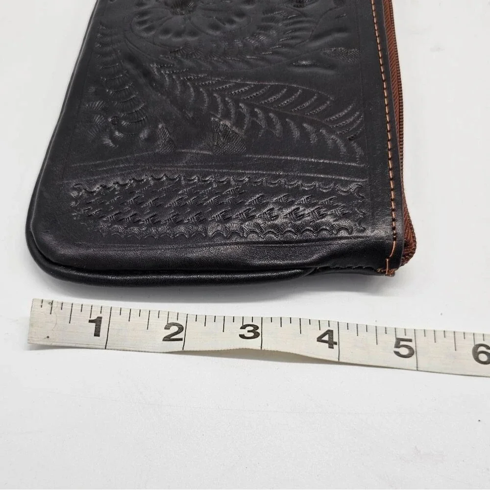 Leather embossed brown clutch wristlet